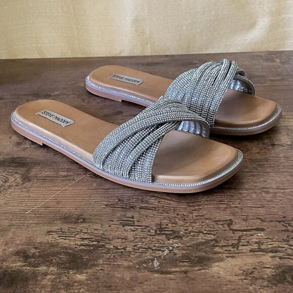 Steve Madden Womens Vanilly Sandal Sz 10 Silver Crystal Slip On Slide Bling Glam - Picture 3 of 13